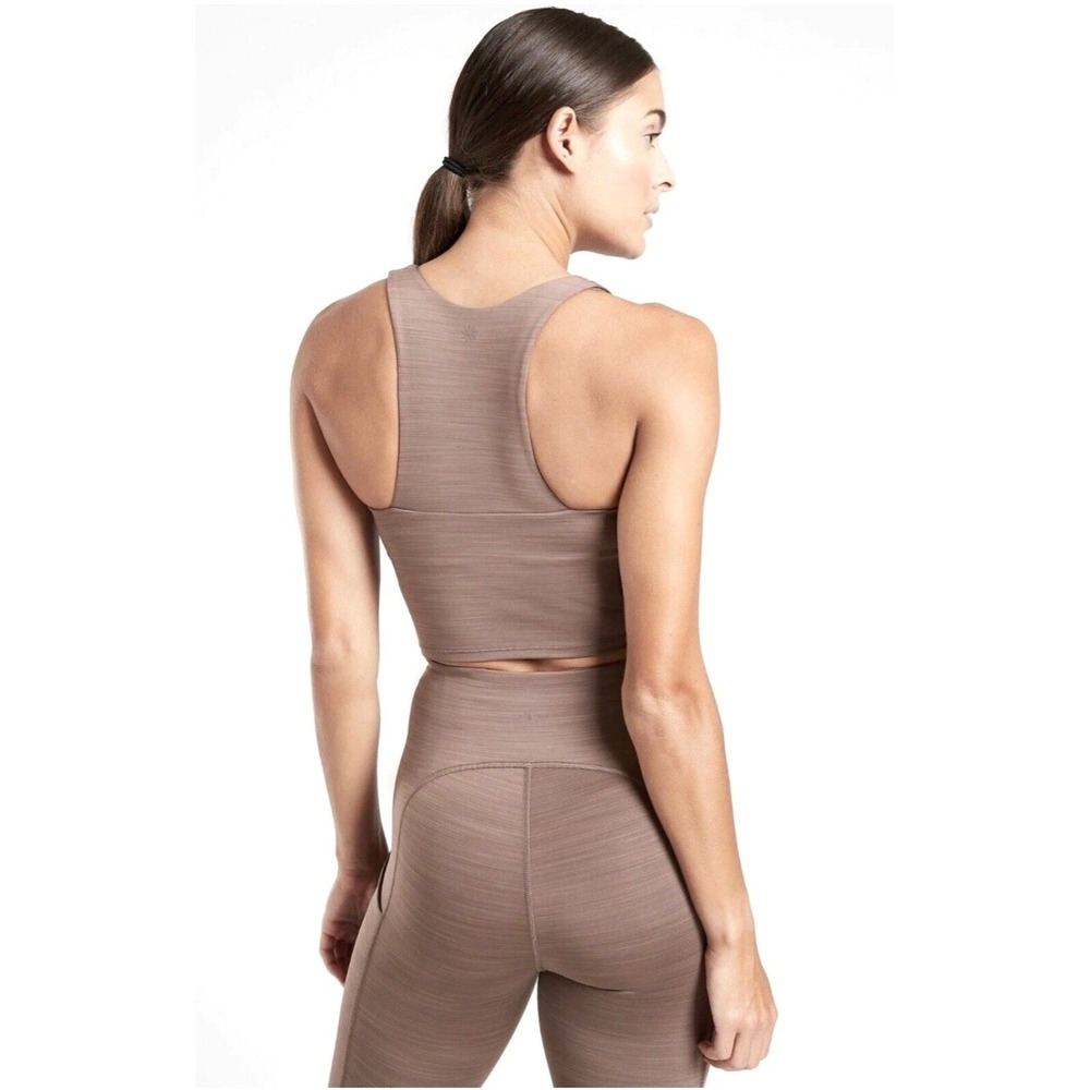 Athleta Ultimate Space Dye Crop Supersonic Bra Top Womens S Smoked‎ Almond Yoga - Picture 2 of 11